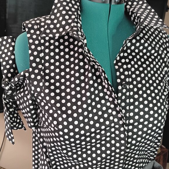 2 For $30 MILLY BLOUSE  S POLKA DOT COLD SHOULDER COTTON PARISIAN BLOUSE 8 - Picture 5 of 11